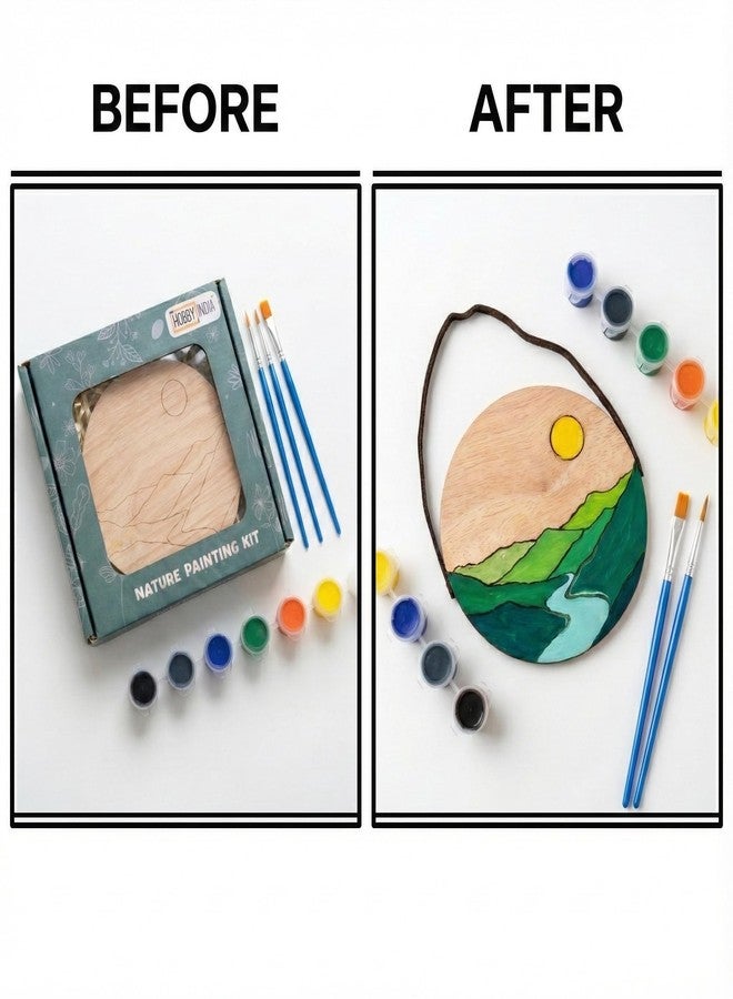 HOBBY INDIA Wooden Painting Kit Set for Kids & Adults | DIY Wall Decor Art & Craft | Round Tree Circle Coaster | Home & Office Hanging Decoration | Birthday Gift for Girls & Boys (Coastal Mountains) - Image 4